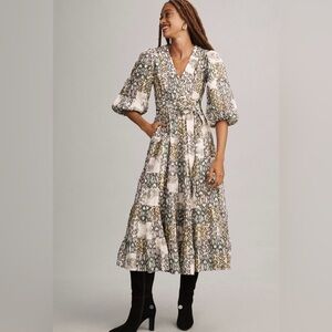 By Anthropologie V-Neck Textured Midi Dress